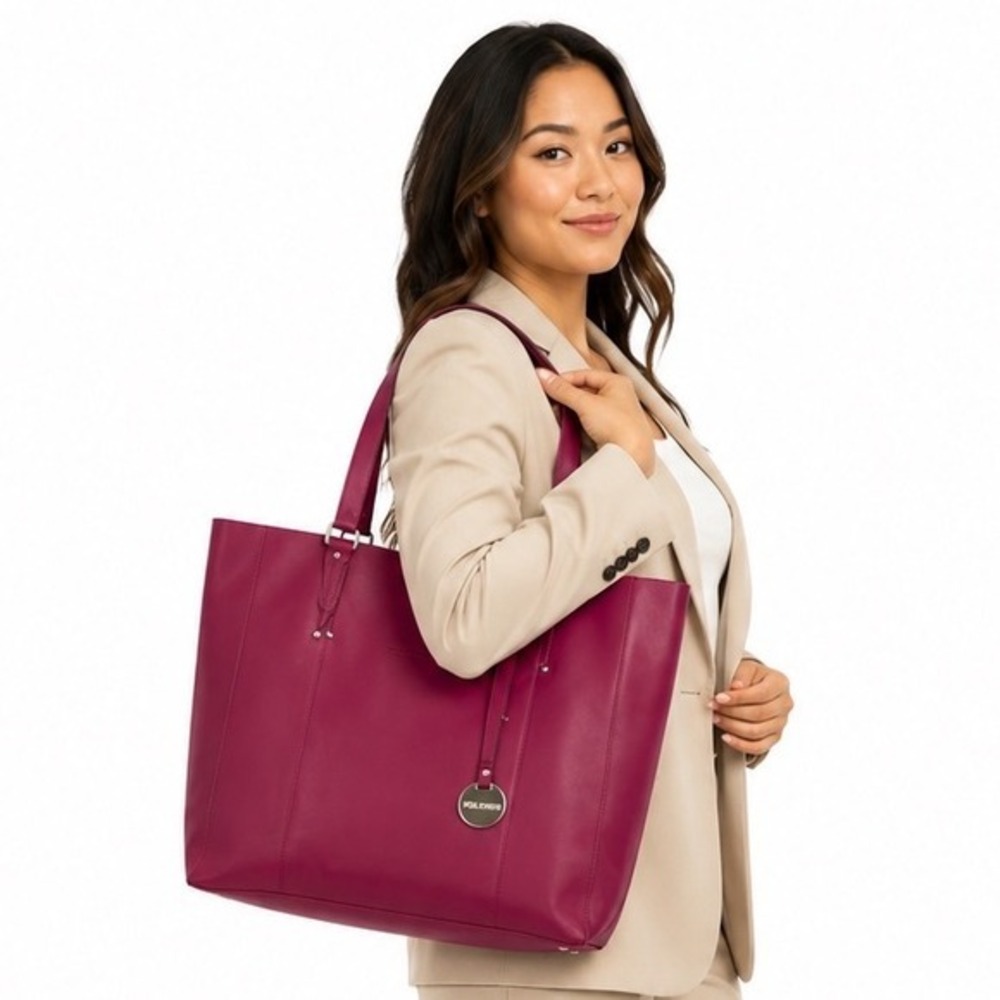 Pulicati Italy Berry Pink Saffiano Leather Tote‎ Bag Crossbody Handbag L 38-12